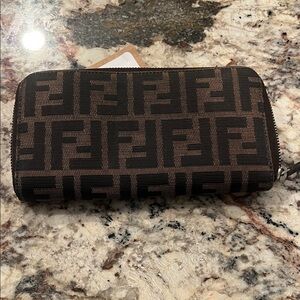 Fendi Black and Brown Logo Wallet
